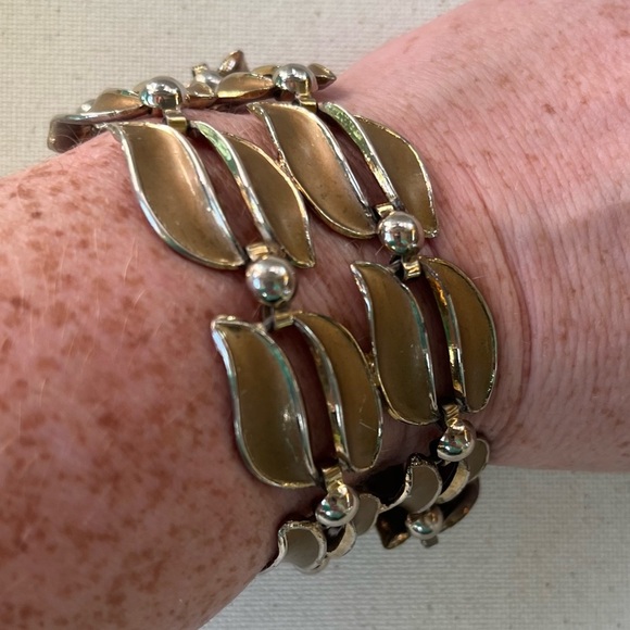 Elegant Gold and Silver Leaf Bracelet - Picture 1 of 4
